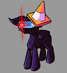 Size: 3075x3375 | Tagged: safe, artist:foxtrnal, earth pony, pony, among us, black impostor, friday night funkin', genderfluid, gray background, high res, impostor (among us), ponified, simple background, solo, standing, traffic cone, vs impostor v4