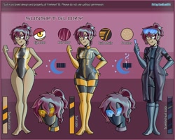 Size: 2500x2000 | Tagged: safe, artist:devillustart, oc, oc:doctor sunset glory(fireverse), human, equestria girls, g4, boots, clothes, fireheart76's latex suit design, gloves, high res, lab coat, latex, latex boots, latex gloves, latex socks, latex suit, prisoners of the moon, reference sheet, rubber, rubber suit, shoes, socks, thigh boots, thigh highs