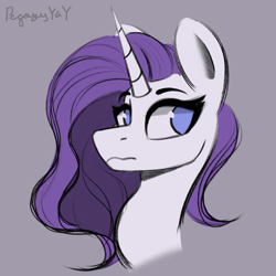 Size: 2048x2048 | Tagged: safe, artist:pegasusyay, rarity, pony, unicorn, g4, bust, colored sketch, high res, looking back, portrait, sketch, solo