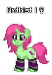 Size: 212x304 | Tagged: safe, oc, oc only, oc:amthist, pony, unicorn, pony town, clothes, female, horn, mare, simple background, smiling, socks, solo, standing, transparent background, unicorn oc
