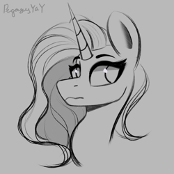 Size: 2048x2048 | Tagged: safe, alternate version, artist:pegasusyay, rarity, pony, unicorn, g4, bust, high res, portrait, sketch, solo