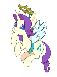 Size: 1585x2118 | Tagged: safe, artist:noupu, rarity, angel, pony, unicorn, g4, angel rarity, colored pupils, fake wings, female, haylo, hoof on chin, looking at you, mare, shoulder angel, simple background, solo, transparent background