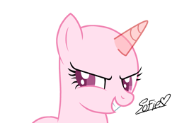 Size: 2221x1546 | Tagged: safe, artist:muhammad yunus, oc, oc only, oc:annisa trihapsari, pony, unicorn, g4, bald, base, evil smile, female, grin, gritted teeth, heart, looking at you, mare, signature, simple background, smiling, smiling at you, solo, teeth, transparent background