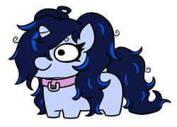 Size: 831x597 | Tagged: safe, artist:jargon scott, oc, oc only, oc:ephemilie, pony, unicorn, blue mane, collar, highlights, messy mane, simple background, solo, squatpony, transparent background