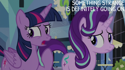Size: 1920x1080 | Tagged: safe, edit, edited screencap, editor:quoterific, screencap, starlight glimmer, twilight sparkle, alicorn, pony, unicorn, g4, the times they are a changeling, crystal empire, twilight sparkle (alicorn)