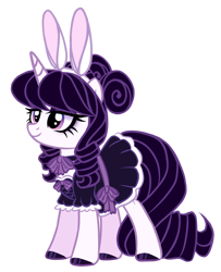Size: 732x903 | Tagged: safe, artist:octoberumn, oc, oc only, oc:porcelain promise, pony, unicorn, bunny ears, clothes, curly hair, dress, female, goth, gothic lolita, hair bun, hoof polish, lolita fashion, maid, makeup, mare, simple background, skirt, solo, transparent background