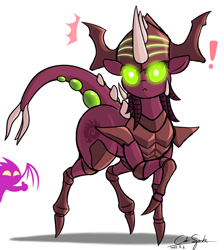 Size: 3400x3800 | Tagged: safe, artist:cdrspark, oc, oc only, pony, zerg, crossover, duo, duo female, emanata, exclamation point, female, high res, pointy legs, ponified, simple background, starcraft, starcraft 2, surprised, thumbs up, white background, zagara, zerg queen