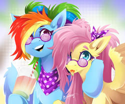 Size: 3000x2500 | Tagged: safe, artist:buvanybu, fluttershy, rainbow dash, pegasus, pony, g4, :p, duo, duo female, female, high res, lesbian, mare, ship:flutterdash, shipping, signature, sunglasses, tongue out