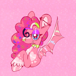 Size: 1000x1000 | Tagged: safe, artist:sugvr_alien, pinkie pie, bat pony, pony, g4, bat ponified, choker, dyed mane, ear piercing, nonbinary, nonbinary pride flag, nose piercing, nose ring, piercing, pinkiebat, pride, pride flag, punk, race swap, solo, spiked choker, spiked nose ring