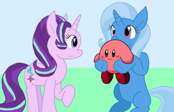 Size: 1280x825 | Tagged: safe, artist:cmara, starlight glimmer, trixie, pony, unicorn, g4, cute, diatrixes, duo, duo female, female, glimmerbetes, kirby, kirby (series), mare, raised hoof