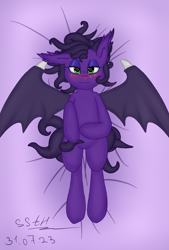 Size: 2600x3840 | Tagged: safe, artist:supershadow_th, oc, oc only, oc:lazytentacle, bat pony, pony, dakimakura cover, green eyes, high res, purple background, simple background, tentacles, wings