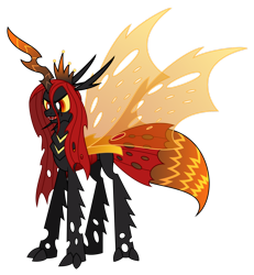 Size: 1280x1386 | Tagged: safe, artist:aleximusprime, queen chrysalis, changeling, changeling queen, moth, mothling, original species, fanfic:my big fat pink wedding, flurry heart's story, g4, claws, female, hyper chrysalis, mandibles, red changeling, simple background, solo, spread wings, stinger, transparent background, wings