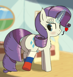 Size: 4065x4280 | Tagged: safe, artist:raritymylove, derpibooru exclusive, rarity, pony, unicorn, g4, blurry background, blushing, chest fluff, clothes, ear fluff, female, heart, heart eyes, hoof heart, magic, mare, morning, russia, smiling, socks, solo, underhoof, wingding eyes