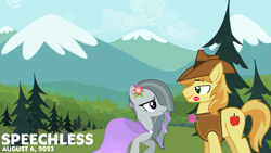 Size: 2063x1162 | Tagged: safe, artist:boneswolbach, artist:cartoonlover826, artist:sugar-loop, braeburn, marble pie, earth pony, pony, g4, 2023, august, boutonnière, braeble, clothes, dress, duo, female, flower, flower in hair, hat, kiss mark, lipstick, looking at each other, looking at someone, lyrics in the description, male, mare, mountain, shipping, smiling, smiling at each other, song reference, stallion, straight, tree, youtube link in the description