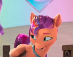 Size: 720x562 | Tagged: safe, screencap, pipp petals, sunny starscout, earth pony, pony, a little horse, g5, my little pony: make your mark, my little pony: make your mark chapter 4, spoiler:g5, female, mane stripe sunny, mare, offscreen character, out of context, solo focus