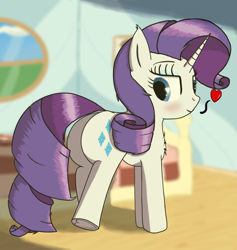 Size: 4065x4280 | Tagged: safe, artist:raritymylove, derpibooru exclusive, rarity, pony, unicorn, g4, blurry background, blushing, chest fluff, ear fluff, female, heart, heart eyes, hoof heart, magic, mare, morning, smiling, solo, underhoof, wingding eyes