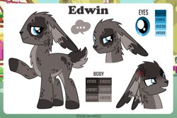 Size: 1100x732 | Tagged: safe, artist:jennieoo, oc, oc:edwin, hybrid, angry, bunny ears, commission, irritated, looking at you, reference sheet, simple background, solo, vector