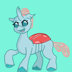 Size: 1500x1500 | Tagged: safe, artist:mintwhistle, ocellus, changedling, changeling, g4, g5, colored hooves, female, g4 to g5, generation leap, looking at you, medibang paint, open mouth, open smile, simple background, smiling, smiling at you, solo, teal background, teenager, unshorn fetlocks