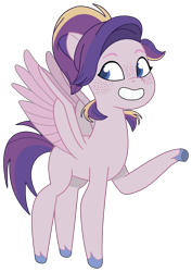 Size: 1085x1536 | Tagged: safe, alternate version, artist:westrail642fan, oc, oc only, oc:shooting star (r&f), pegasus, pony, g5, lost in translation (episode), my little pony: tell your tale, spoiler:g5, spoiler:my little pony: tell your tale, spoiler:tyts01e19, female, freckles, mare, offspring, parent:oc:david wyne, parent:princess cadance, parents:canon x oc, pegasus oc, simple background, solo, spread wings, style emulation, trace, transparent background, wings
