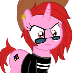 Size: 768x768 | Tagged: safe, artist:chakiz zukulenz, oc, oc only, oc:chakiz zukulenz, pony, unicorn, angry, frown, glasses, hat, redhead, simple background, solo, transparent background