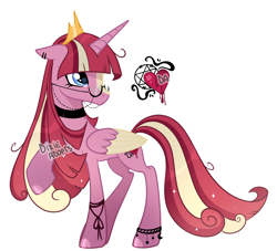 Size: 2000x1814 | Tagged: safe, artist:dixieadopts, oc, oc only, oc:romance spell, alicorn, pony, alicorn oc, anklet, blaze (coat marking), blue eyes, bracelet, choker, coat markings, colored hooves, colored wings, colored wingtips, ear piercing, earring, ears back, facial markings, female, folded wings, glasses, glasses chain, gradient legs, gradient mane, gradient tail, hoof polish, horn, jewelry, magical lesbian spawn, mare, multicolored wings, offspring, parent:moondancer, parent:princess cadance, piercing, raised hoof, simple background, solo, standing, tail, transparent background, wings