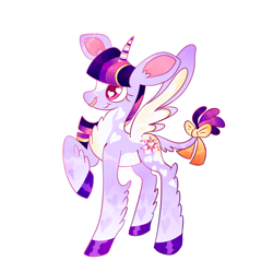 Size: 1000x1000 | Tagged: safe, artist:sugvr_alien, twilight sparkle, alicorn, cow, cow pony, pony, g4, alternate design, bow, nose piercing, nose ring, piercing, simple background, solo, species swap, tail, tail bow, twilight sparkle (alicorn), white background
