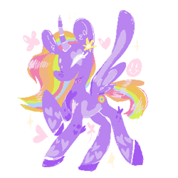 Size: 1000x1000 | Tagged: safe, artist:sugvr_alien, oc, oc only, unnamed oc, alicorn, pony, alicorn oc, body markings, colored hooves, colored horn, horn, multicolored horn, round ears, simple background, solo, spread wings, striped horn, white background, white eyelashes, wings