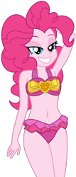 Size: 3215x7527 | Tagged: safe, artist:emeraldblast63, pinkie pie, human, equestria girls, g4, belly button, bikini, clothes, female, legs together, midriff, pink swimsuit, pinkie pie swimsuit, simple background, smiling, solo, swimsuit, transparent background