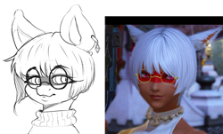 Size: 2778x1674 | Tagged: safe, oc, pony, anthro, comparison, ear piercing, earring, final fantasy, final fantasy xiv, glasses, jewelry, miqo'te, piercing, ponified