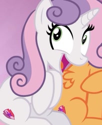 Size: 367x449 | Tagged: safe, screencap, scootaloo, sweetie belle, pegasus, pony, unicorn, g4, growing up is hard to do, awesome face, cropped, faic, female, mare, older, older sweetie belle