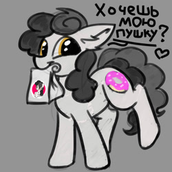 Size: 2000x2000 | Tagged: safe, anonymous artist, oc, oc:pon-pushka, earth pony, pony, cyrillic, donut, food, high res, male, mouth hold, pon-pushka, russian, solo, stallion