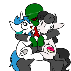 Size: 2000x2000 | Tagged: safe, anonymous artist, oc, oc only, oc:anon, oc:compushka, oc:pon-pushka, earth pony, human, pony, unicorn, female, happy, high res, hug, human on pony snuggling, male, mare, pon-pushka, simple background, snuggling, stallion, white background