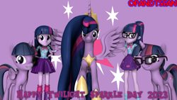 Size: 3840x2160 | Tagged: safe, artist:optimussparkle, sci-twi, twilight sparkle, alicorn, human, pony, unicorn, equestria girls, g4, the last problem, 3d, equestria girls ponified, high res, older, older twilight, older twilight sparkle (alicorn), princess twilight 2.0, self paradox, self ponidox, source filmmaker, twilight sparkle (alicorn), twilight sparkle day, twolight, unicorn sci-twi