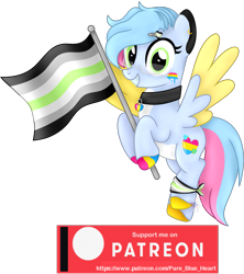 Size: 1891x2130 | Tagged: safe, artist:pure-blue-heart, oc, oc only, oc:fox fire, pegasus, pony, agender, agender flag, base used, choker, colored wings, ear piercing, earring, face paint, flying, glasses, green eyes, hairclip, holding a flag, hoof polish, jewelry, pansexual, pansexual pride flag, patreon, patreon reward, pegasus oc, piercing, pride, pride flag, pride month, simple background, tail, transparent background, two toned mane, two toned tail, wings