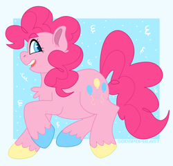 Size: 3105x2975 | Tagged: safe, artist:sodapopblast, pinkie pie, earth pony, pony, g4, chest fluff, colored hooves, confetti, cute, diapinkes, female, high res, mare, open mouth, open smile, smiling, solo