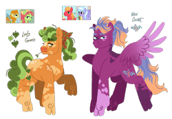 Size: 3015x2084 | Tagged: safe, artist:fizzmitz, big macintosh, carrot top, cloudchaser, golden harvest, tree hugger, oc, oc:leafy greens, oc:wind currant, earth pony, pegasus, pony, g4, bandana, blue eyes, body freckles, cloven hooves, coat markings, colored wings, female, freckles, gradient wings, green eyes, high res, magical lesbian spawn, male, mare, offspring, one wing out, parent:big macintosh, parent:carrot top, parent:cloudchaser, parent:tree hugger, parents:carrothugger, parents:macchaser, ponytail, raised hoof, screencap reference, shoulder freckles, simple background, spread wings, stallion, standing, straw in mouth, thick eyebrows, transparent background, wings
