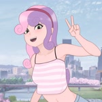 Size: 2000x2000 | Tagged: safe, artist:applelord, sweetie belle, human, g4, clothes, high res, humanized, midriff, older, older sweetie belle, peace sign, sleeveless, solo, tank top