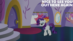 Size: 2000x1125 | Tagged: safe, edit, edited screencap, editor:quoterific, screencap, rarity, pony, unicorn, canterlot boutique, g4, canterlot carousel, clothes, solo