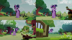 Size: 2000x1125 | Tagged: safe, edit, edited screencap, editor:quoterific, screencap, twilight sparkle, pony, unicorn, g4, lesson zero, my little pony: friendship is magic, season 2, fluttershy's cottage, solo, unicorn twilight