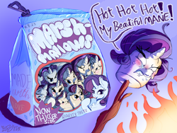 Size: 3200x2400 | Tagged: safe, artist:br0via, rarity, pony, unicorn, g4, fire, food, high res, marshmallow, marshmelodrama, rarity being rarity, rarity is a marshmallow, solo