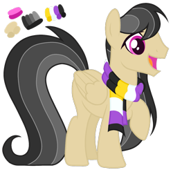 Size: 1005x989 | Tagged: safe, artist:monochrome-sunsets, oc, oc only, pegasus, pony, clothes, magical lesbian spawn, nonbinary, nonbinary pride flag, offspring, parent:daring do, parent:octavia melody, parents:daringtavia, pride, pride flag, scarf, solo, striped scarf
