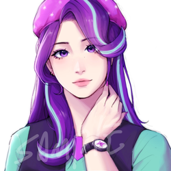 Size: 1870x1870 | Tagged: safe, artist:xiaowu07, starlight glimmer, human, equestria girls, g4, commission, female, human coloration, looking at you, sample, simple background, solo, white background