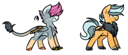 Size: 384x168 | Tagged: safe, artist:pikadopts, griffon, pegasus, pony, 2016, ambiguous gender, duo, hair over eyes, interspecies offspring, magical lesbian spawn, offspring, parent:gabby, parent:scootaloo, parents:gabbyloo, simple background, smiling, transparent background