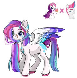 Size: 1500x1525 | Tagged: safe, artist:misty-periwinkle, sweetie belle (g3), zipp storm, pegasus, pony, g3, g5, 2023, bandaid, colored wings, female, heterochromia, magical lesbian spawn, offspring, parent:sweetie belle (g3), parent:zipp storm, parents:sweetiezipp, simple background, smiling, solo, transparent background, wings