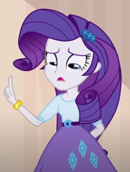 Size: 300x397 | Tagged: safe, screencap, rarity, human, equestria girls, g4, hamstocalypse now, my little pony equestria girls: better together, my little pony equestria girls: rainbow rocks, belt, bracelet, clothes, cutie mark on clothes, eyeshadow, female, finger, hairpin, hand behind back, jewelry, makeup, open mouth, shifty eyes, shirt, skirt, solo, talking