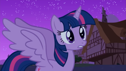 Size: 1333x750 | Tagged: safe, screencap, twilight sparkle, alicorn, pony, g4, magical mystery cure, season 3, alicorn wings, large wings, night, solo, spread wings, twilight sparkle (alicorn), wings, worried