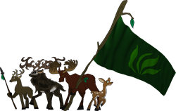 Size: 1564x987 | Tagged: safe, artist:unoservix, oc, oc only, deer, elk, fawn, moose, original species, flag, group, hoof hold, non-pony oc, quartet, simple background, spear, stag, transparent background, weapon