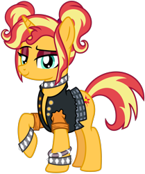 Size: 4047x4845 | Tagged: safe, artist:emeraldblast63, sunset shimmer, pony, unicorn, g4, bracelet, choker, jewelry, pigtails, simple background, solo, spiked choker, transparent background