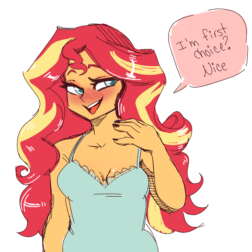 [breasts,cleavage,dialogue,equestria girls,female,human,safe,simple background,solo,speech bubble,talking to viewer,white background,sunset shimmer,artist:currentlytr_ash]