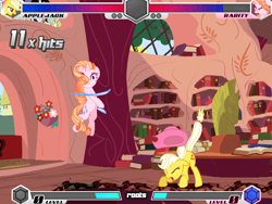 Size: 634x477 | Tagged: safe, applejack, rarity, earth pony, pony, unicorn, fighting is magic, g4, fight, fighting game, game, golden oaks library, palette swap, recolor